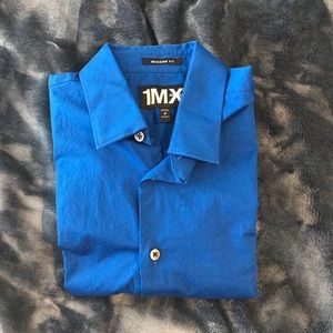 Express, royal blue dress up shirt.